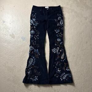 Free People X Driftwood 30" Corduroy Flared Floral Navy Pants Whimsy Cottage